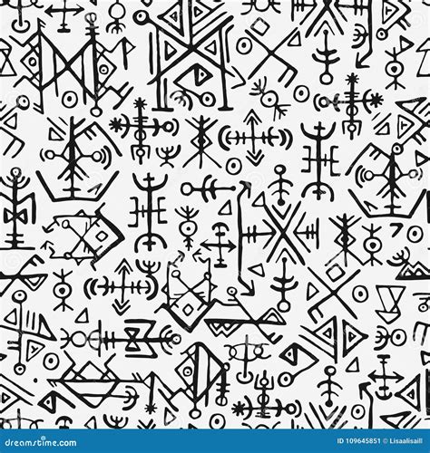 Futhark Norse Islandic And Viking Symbol Seamless Pattern Magic Hand