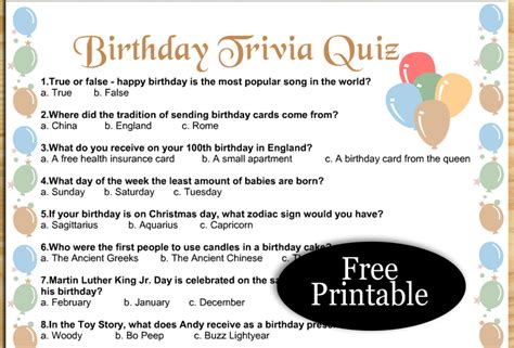 Free Printable Birthday Party Trivia Games