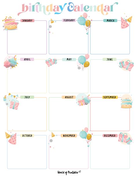 Birthday Calendar Printable Example Calendar Printable Birthday