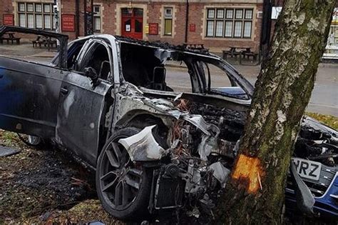 Stretford Crash Car Crashes Into Tree And Goes Up In Flames