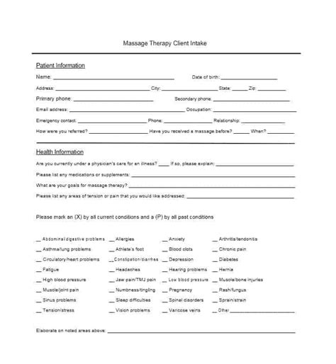 59 Best Massage Intake Forms For Any Client Printable Templates Massage Intake Forms