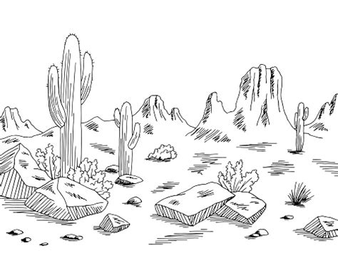Prairie Graphic Black White Desert Landscape Sketch Illustration Vector Stock Illustration ...