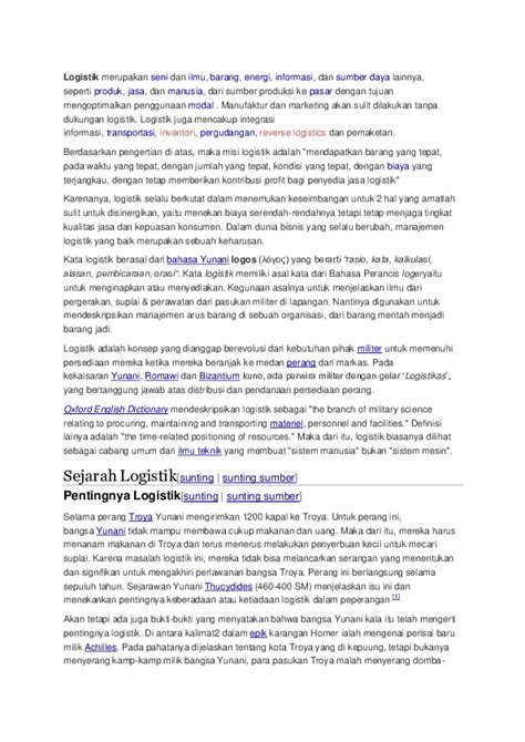 Transportasi (transportation) logistik sendiri memiliki pengertian sebagai serangkaian proses dalam penyaluran. (DOC) Logistik | tato lada - Academia.edu