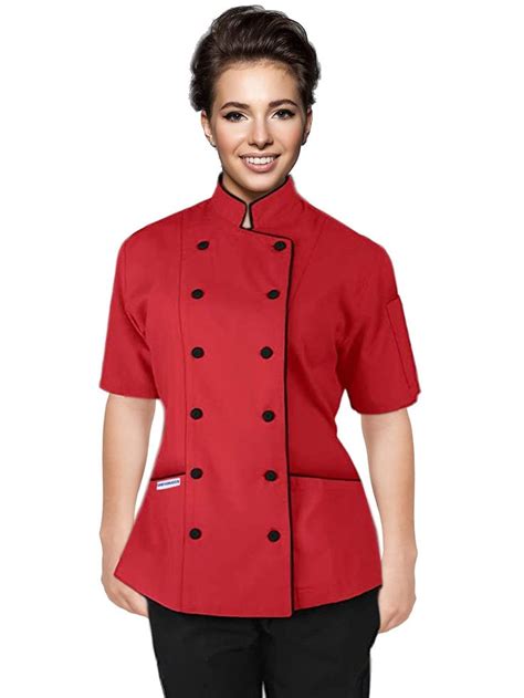 Short Sleeves Tailored Fit Chef Coat Jacket Uniform For Women For Food