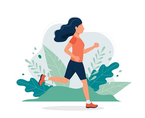 Happy woman running in the park. Vector illustration in flat style, concept illustration for ...