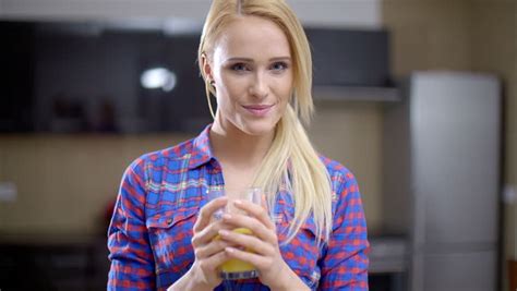 Sexy Bottomless Woman Wearing Blue Violet Shirt Only Drinking Orange