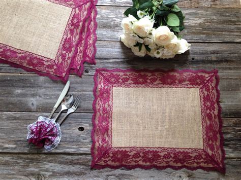Burlap Placemats With Burgundy Redwine Lacecountry Etsy