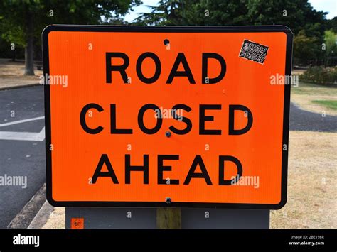 Road Sign Board Indicating Closed Road Aheadnew Zealand Stock Photo