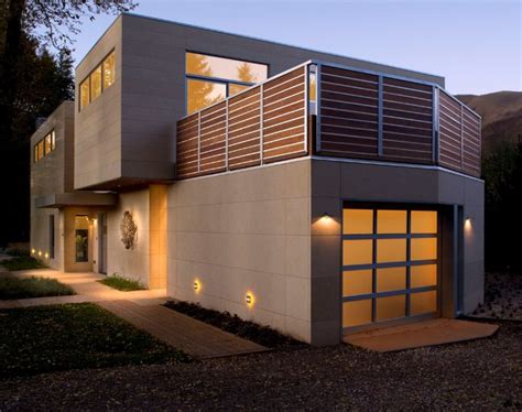 Modern Home Exterior With Warm Lighting Modern