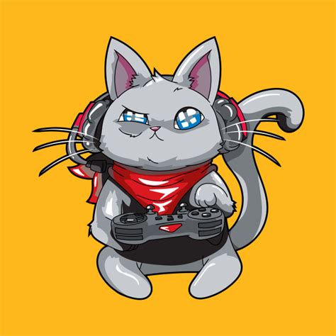 Funny Gamer Cat Playing Videogames Gaming Cat T Shirt Teepublic
