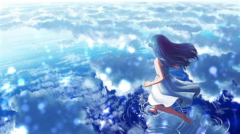 Hd Wallpaper Anime Girl Clouds Water Walking On Water One Person