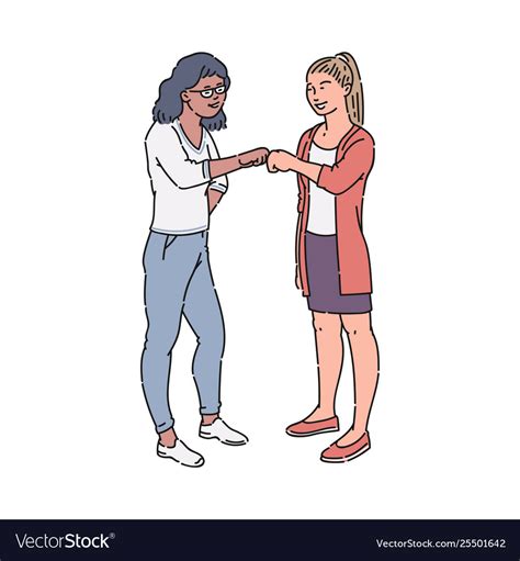 Two People Fist Bump And Smile Happy Female Vector Image