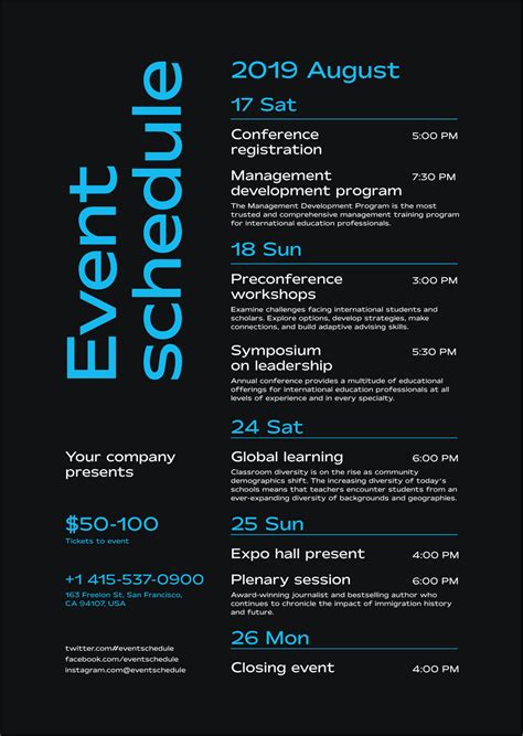 Schedule Event Poster Template Event Schedule Design Event Poster