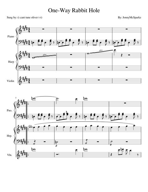 One Way Rabbit Hole Sheet Music For Piano Violin Harp Mixed Trio