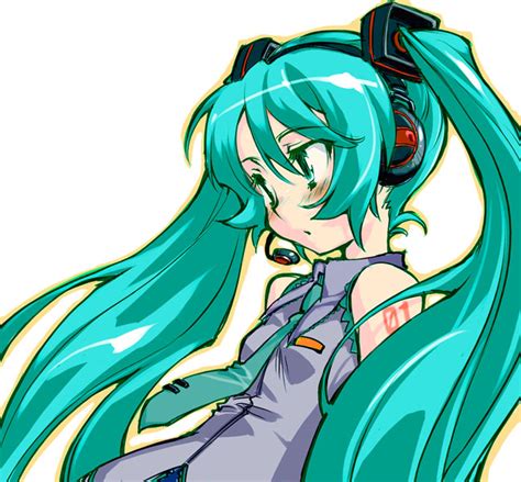 Safebooru Aqua Eyes Aqua Hair Hatsune Miku Headphones Headset Long