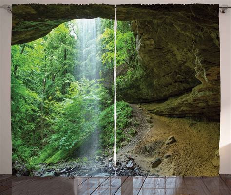 Nature Curtains 2 Panels Set Canyon Michigan Caves Memorial Falls In