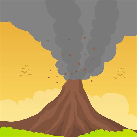 Flat Volcano Eruption With Orange Sky Vector Background Illustration