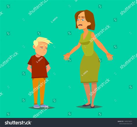 Angry Mother Scolds Guilty Son Vector Stock Vector Royalty Free