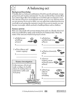 Students will be able to give an advice. A healthy diet is a balancing act | 5th grade Science Worksheet | GreatSchools