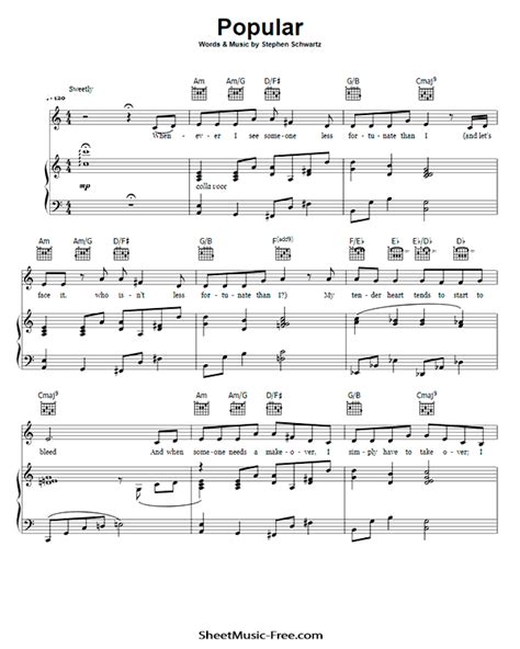 Printable sheet music for piano. Popular Sheet Music from Wicked | ♪ SHEETMUSIC-FREE.COM
