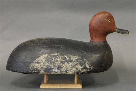 Sold Price Redhead Drake Duck Decoy By Unknown Michigan Carver Glass Eyes Solid Body Working