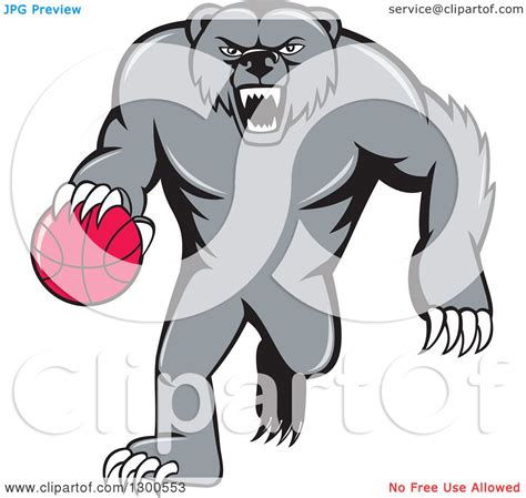 Clipart Of A Cartoon Roaring Angry Grizzly Bear Dribbling