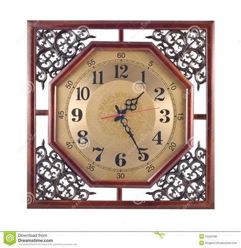 Antique Wall Clock With Carved Wooden Frame Stock Photo