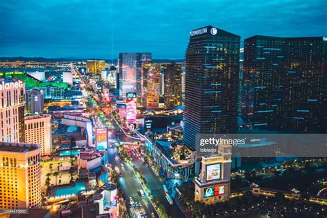Panoramic Aerial View Of Las Vegas Strip In Nevada At Sunset High Res