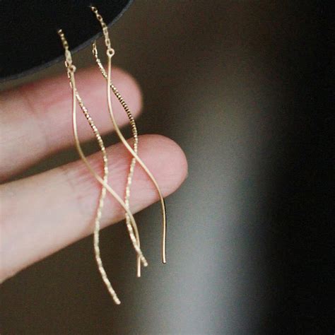 K Solid Gold Threader Earrings K Real Solid Gold Etsy