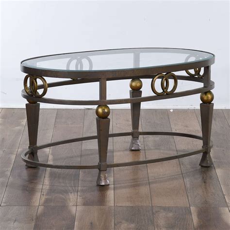 Contemporary Metal Coffee Table W Beveled Glass Top Loveseat Vintage