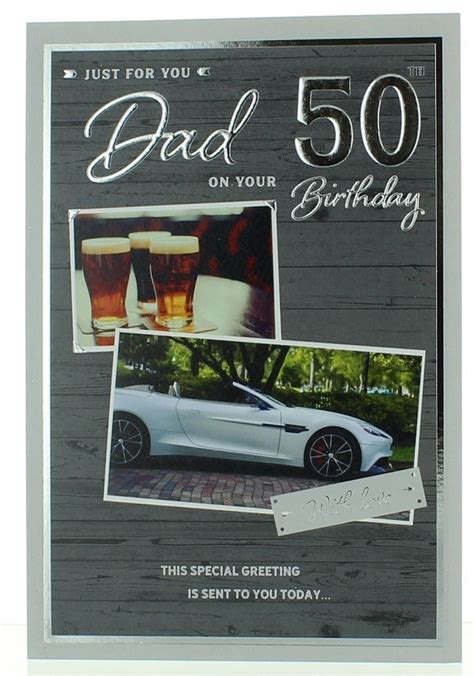 5 out of 5 stars. ICG Dad 50th Birthday Card - Grey Wood, Pints & Sports Car ...