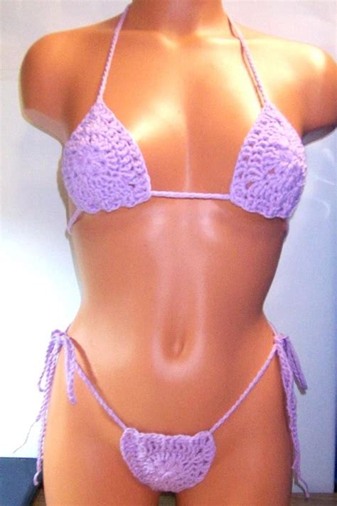 Crochet Thong G String Bikini In Purple