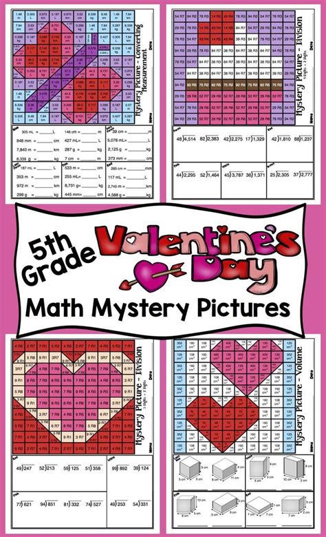 5th Grade Valentine's Day Math Activities: Color By Number Math Mystery
