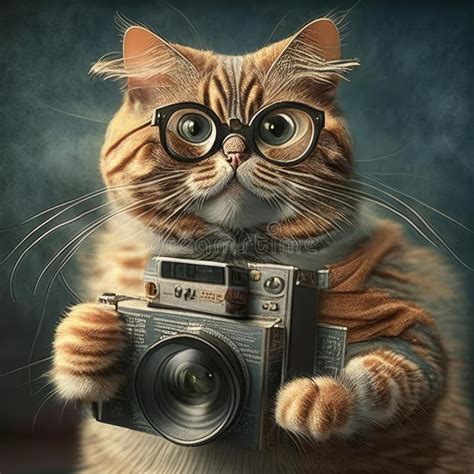 Cat Photographer Holding A Camera Stock Photo Image Of Background