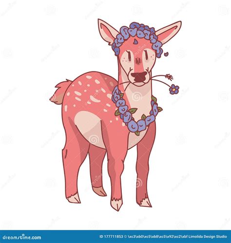 Pink Cute Jumping Cartoon Deer Animal Illustration Kawaii Girly Doe