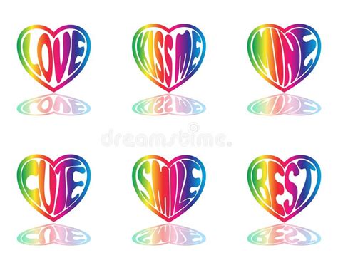 Vector Rainbow Heart Badges Or Icons With Text Colorful Words For