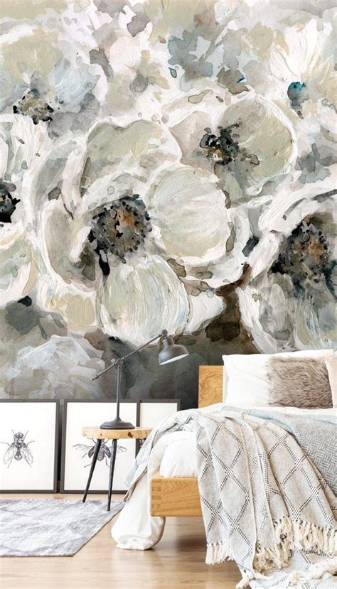 Neutral Bloom Wall Mural Wallsauce Us Floral Wallpaper Bedroom