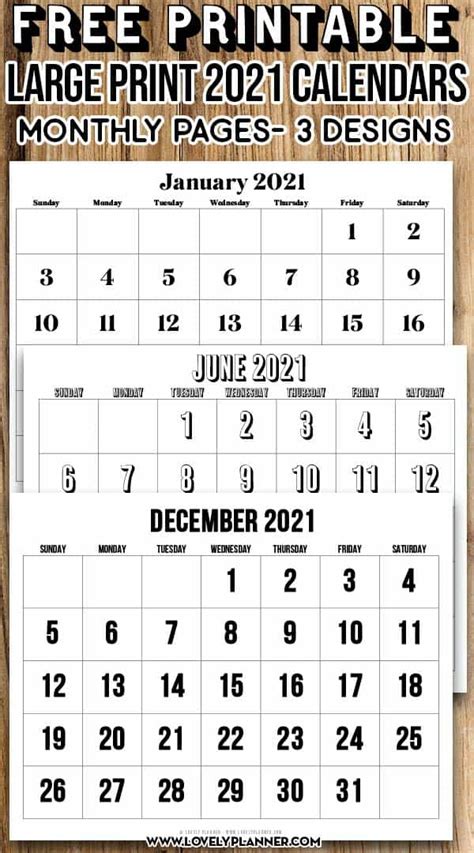 Free Printable Large Print 2021 Calendar 12 Month Calendar Template 2022