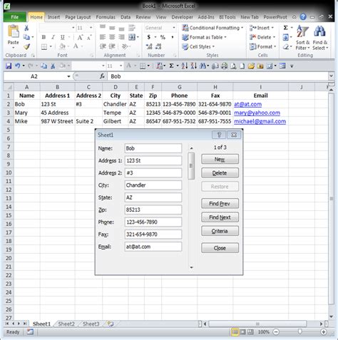 Using A Data Entry Form In Excel
