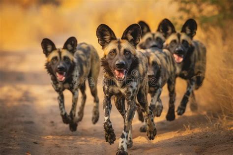 African Wild Dogs Savanna S Feral Canines Stock Image Image Of