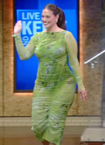 Wornontv Ashley Grahams Green Floral Ruched Dress On Live With Kelly
