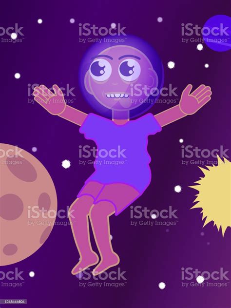 Handdrawn Cartoon Funny Illustration Man In Space Stock Illustration