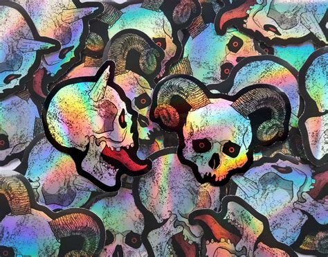 Demonic Dark Art Stickers Demon Skull Decals Holographic Laptop Vinyls