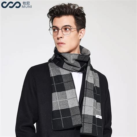 Muni Men Plaid Scarf Fashion Cotton Scarf Men Winter Plaid Business