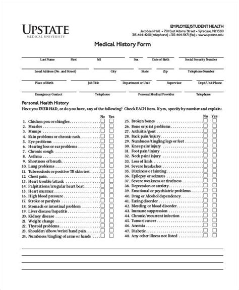 Free 7 Sample Employee Medical History Forms In Pdf Ms Word