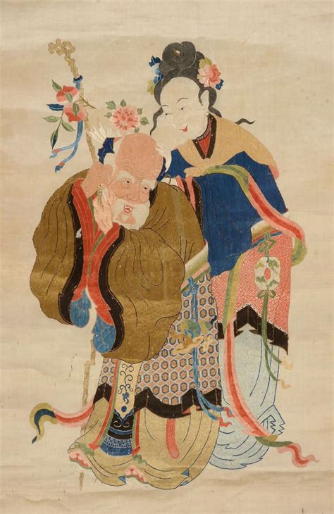 Sold Price A Large Chinese Silk Painting Of Shoulao And Attendant