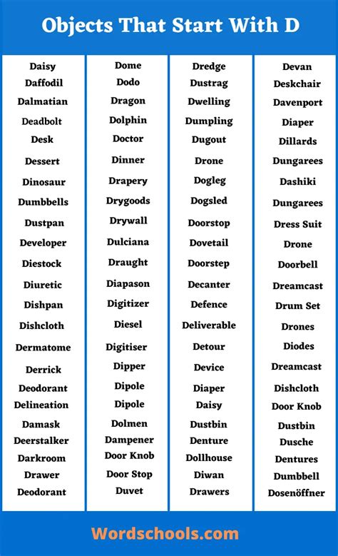 List Of Objects That Start With D Objects With D Word Schools