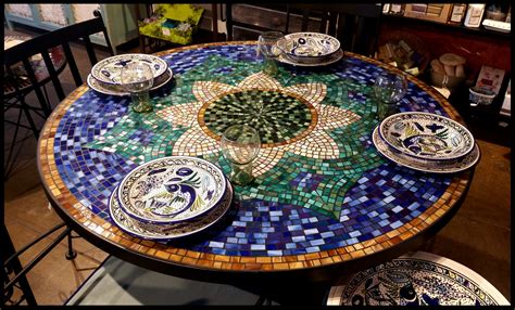 Mexican tile lots with a mix of solid and colonial patterns. Furthur Wholesale Mosaic Dining Tables