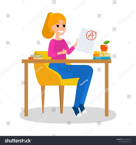 Girl Holding Paper Sheet With Grade On It Girl Royalty Free Stock