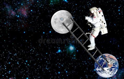 Cosmonaut Traveling On Moon In Spacemission In Outer Space Stock Photo